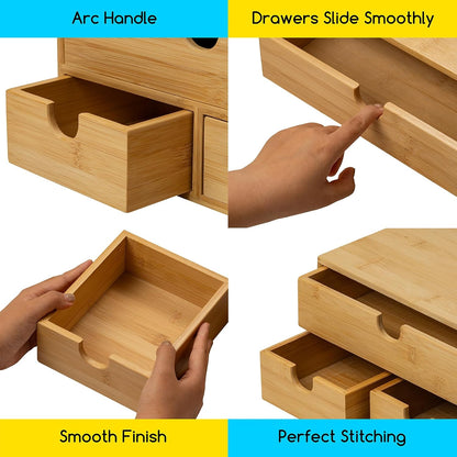 Bamboo Desk Organizer with Drawers: Desktop Storage Container