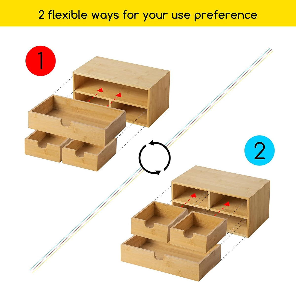 Bamboo Desk Organizer with Drawers: Desktop Storage Container