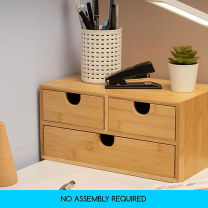 Bamboo Desk Organizer with Drawers: Desktop Storage Container