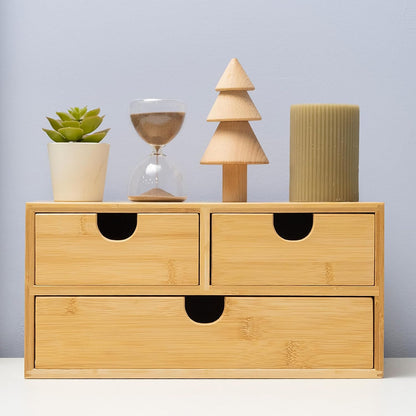 Bamboo Desk Organizer with Drawers: Desktop Storage Container