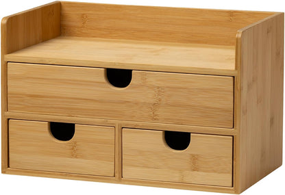 Bamboo Desk Organizer with Drawers: Desktop Storage Container