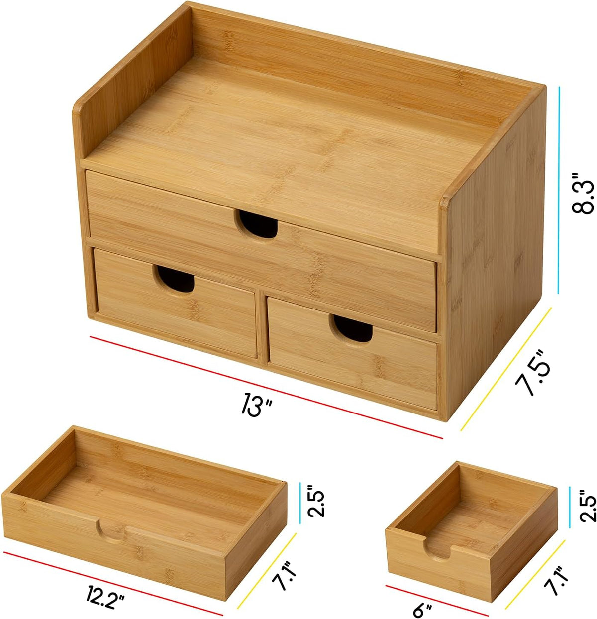 Bamboo Desk Organizer with Drawers: Desktop Storage Container