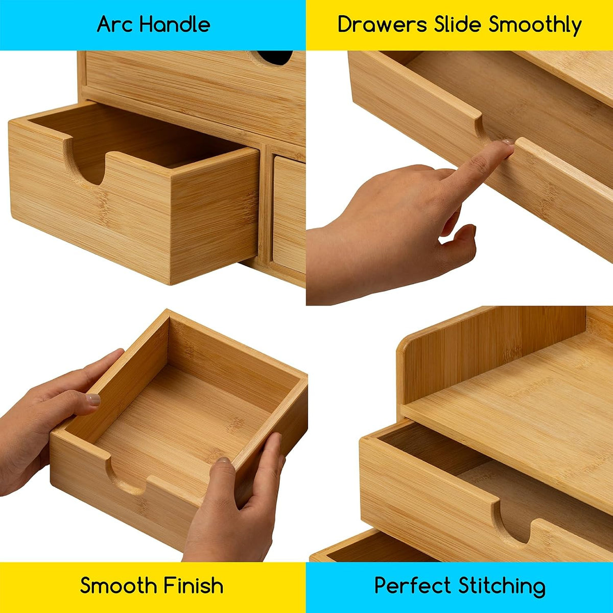 Bamboo Desk Organizer with Drawers: Desktop Storage Container