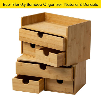 Bamboo Desk Organizer with Drawers: Desktop Storage Container