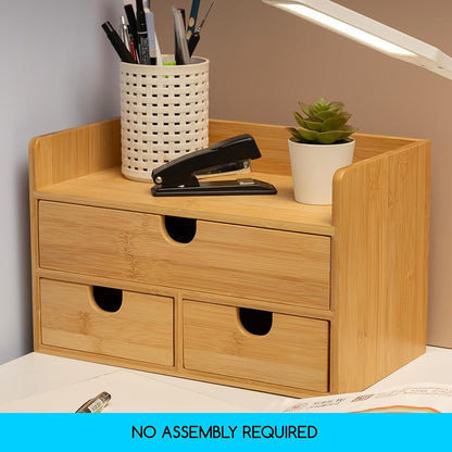 Bamboo Desk Organizer with Drawers: Desktop Storage Container