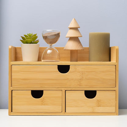 Bamboo Desk Organizer with Drawers: Desktop Storage Container