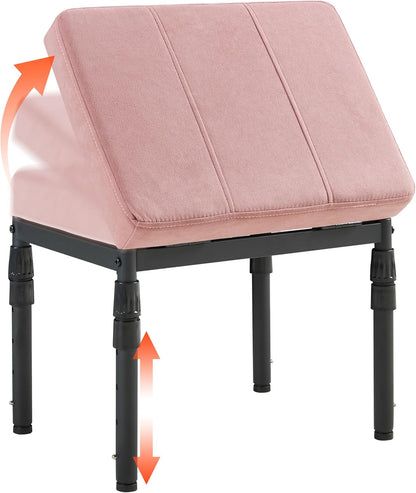 Adjustable Ottoman Pouf, 60 Degree Tilt Footrest, Pink Faux Suede