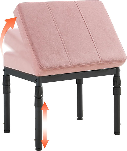 Adjustable Ottoman Pouf, 60 Degree Tilt Footrest, Pink Faux Suede