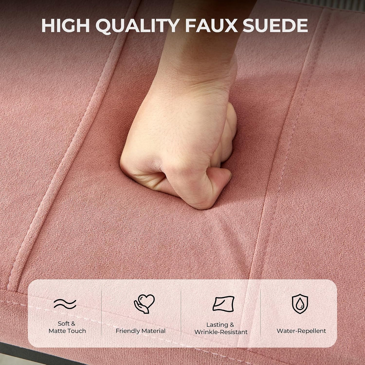 Adjustable Ottoman Pouf, 60 Degree Tilt Footrest, Pink Faux Suede