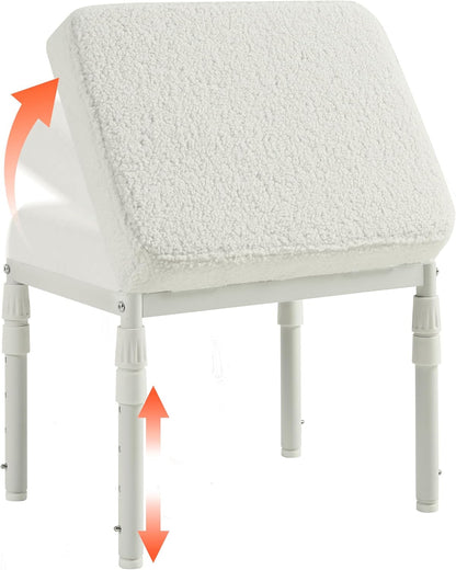 Adjustable Ottoman Pouf, 60 Degree Tilt Footrest, Pink Faux Suede