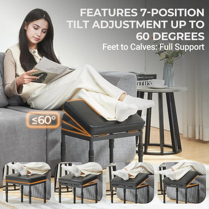 Adjustable Ottoman Pouf, 60 Degree Tilt Footrest, Pink Faux Suede