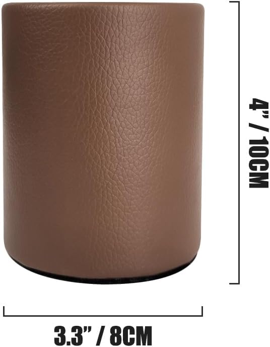 Leather Pen Holder, Brown Pencil Holder, Desktop Elegant Pen Holder for Desk, Stationery Organizer for School Office Home Dorm (3.3" x 3.3" x 4", Brown)
