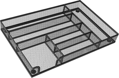 Metal Mesh Drawer Organizer, 6-Compartment Office Tray, Black