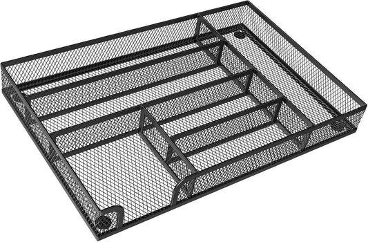 Metal Mesh Drawer Organizer, 6-Compartment Office Tray, Black