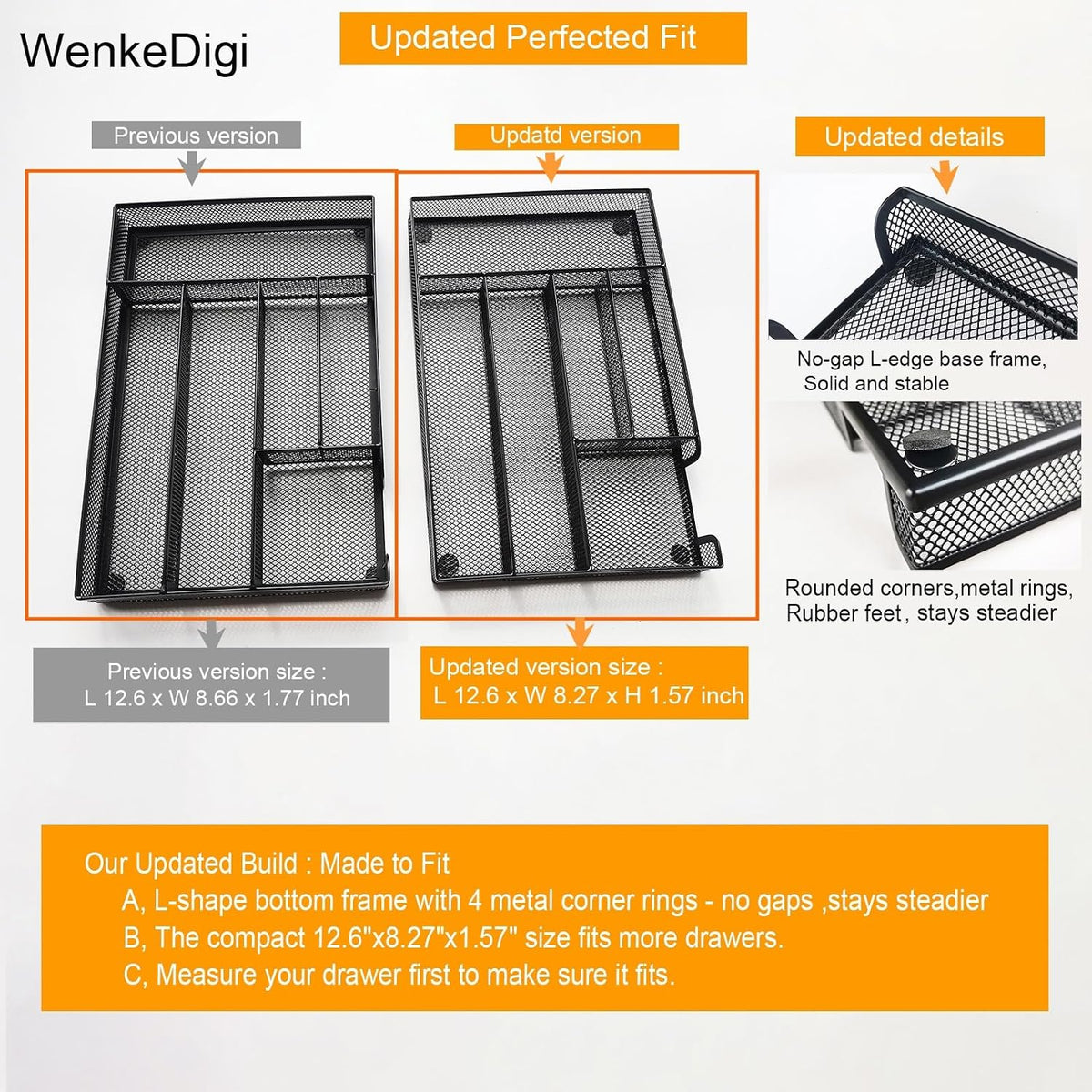 Metal Mesh Drawer Organizer, 6-Compartment Office Tray, Black
