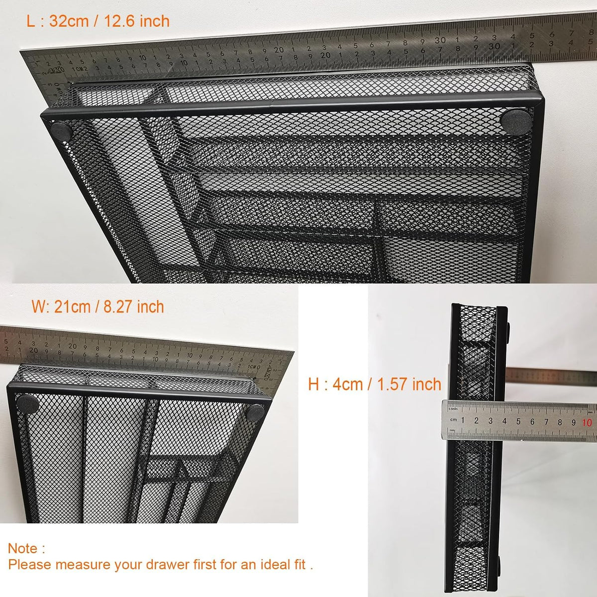 Metal Mesh Drawer Organizer, 6-Compartment Office Tray, Black