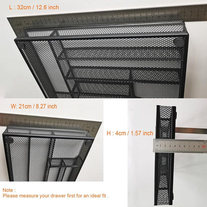 Metal Mesh Drawer Organizer, 6-Compartment Office Tray, Black