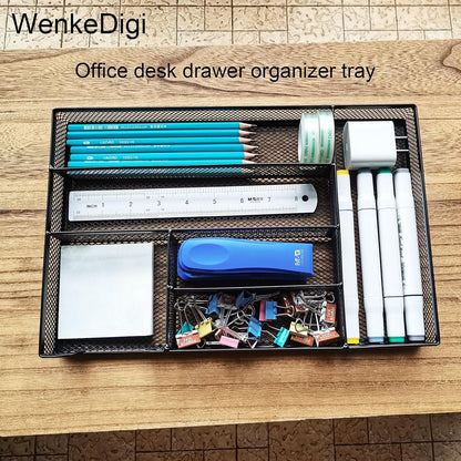Metal Mesh Drawer Organizer, 6-Compartment Office Tray, Black