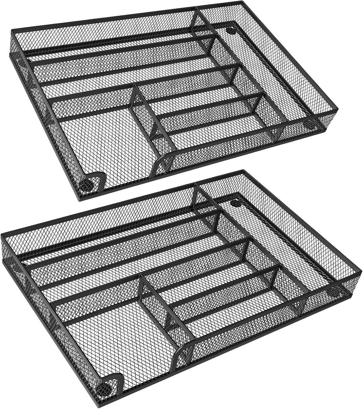 Metal Mesh Drawer Organizer, 6-Compartment Office Tray, Black