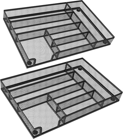 Metal Mesh Drawer Organizer, 6-Compartment Office Tray, Black