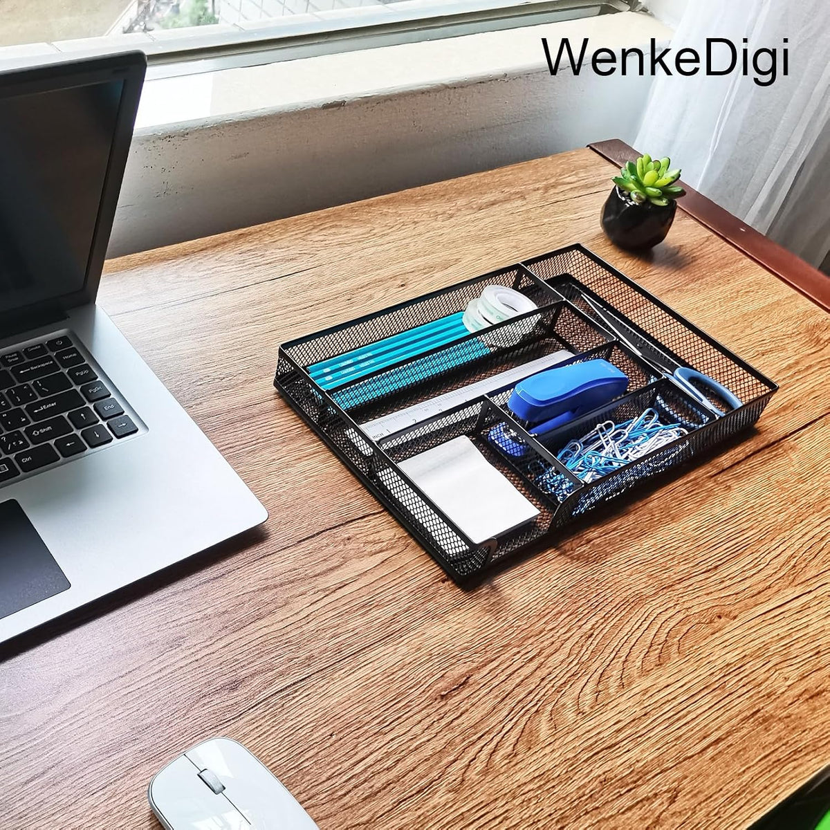 Metal Mesh Drawer Organizer, 6-Compartment Office Tray, Black