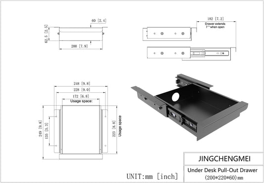 Under Desk Mounted Sliding Pull-out Drawer for Office Desk
