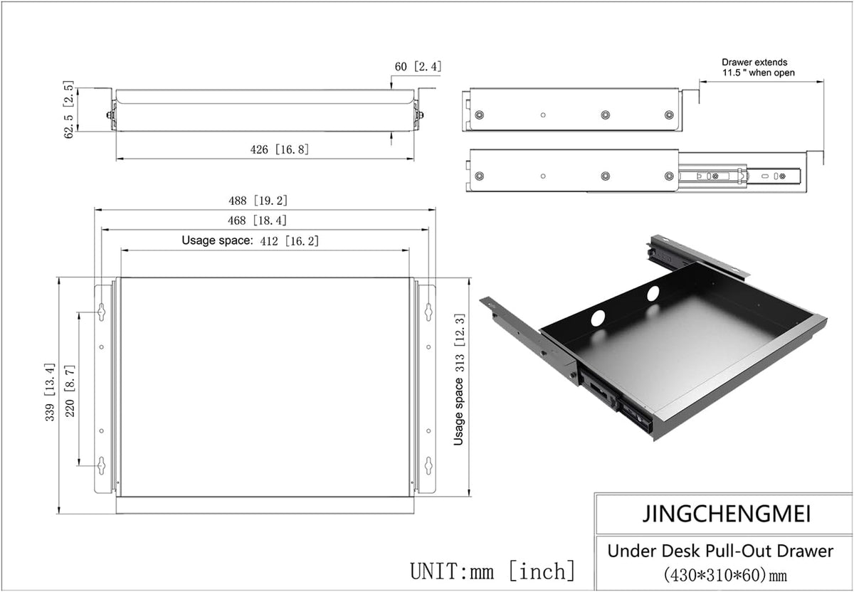 Under Desk Mounted Sliding Pull-out Drawer for Office Desk