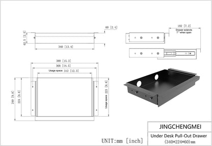 Under Desk Mounted Sliding Pull-out Drawer for Office Desk