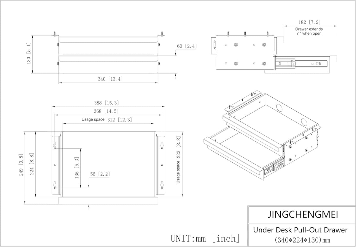 Under Desk Mounted Sliding Pull-out Drawer for Office Desk