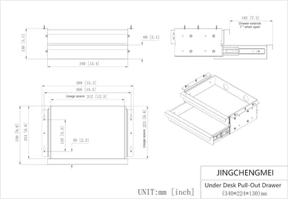 Under Desk Mounted Sliding Pull-out Drawer for Office Desk