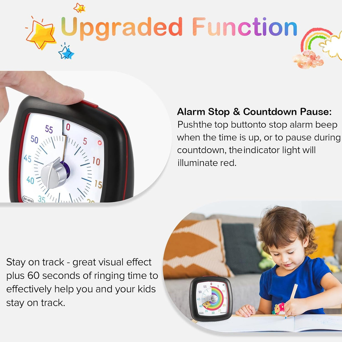 60-Minute Visual Timer, Silent Study Timer for Kids and Adults