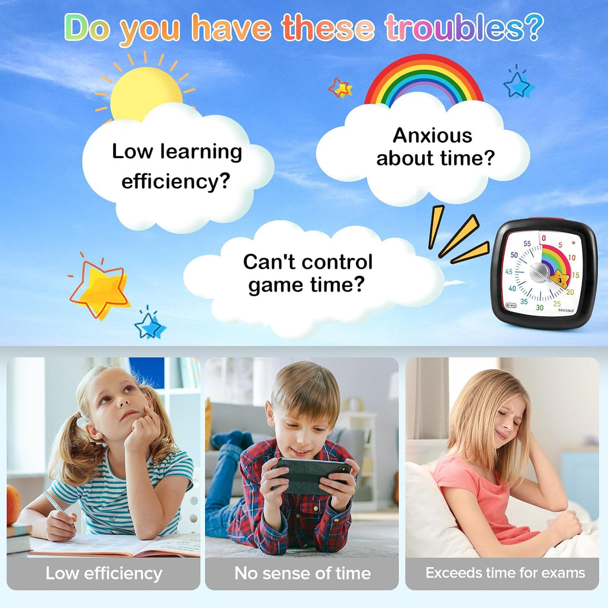 60-Minute Visual Timer, Silent Study Timer for Kids and Adults