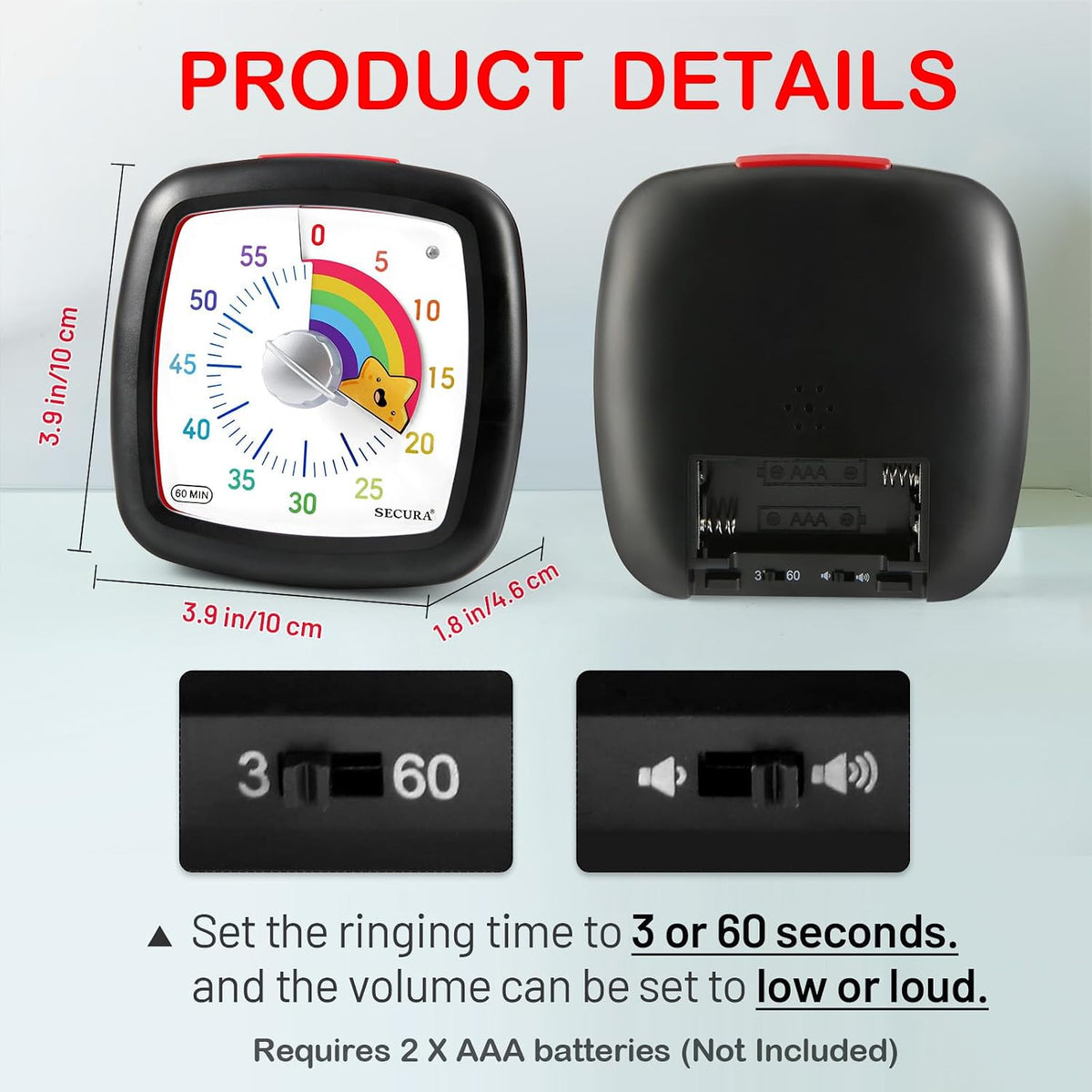60-Minute Visual Timer, Silent Study Timer for Kids and Adults
