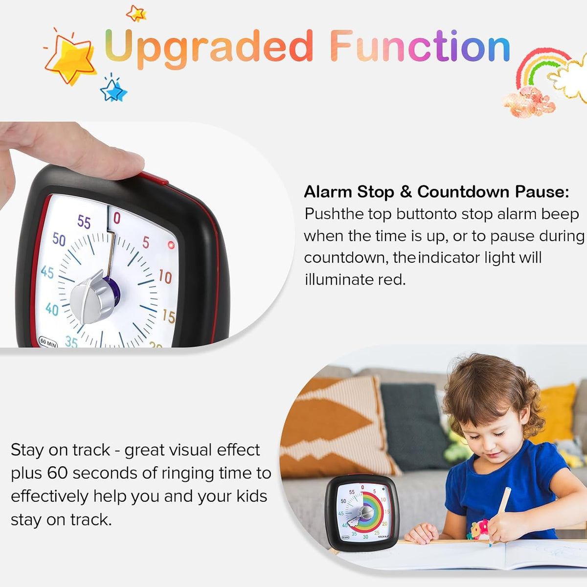 60-Minute Visual Timer, Silent Study Timer for Kids and Adults