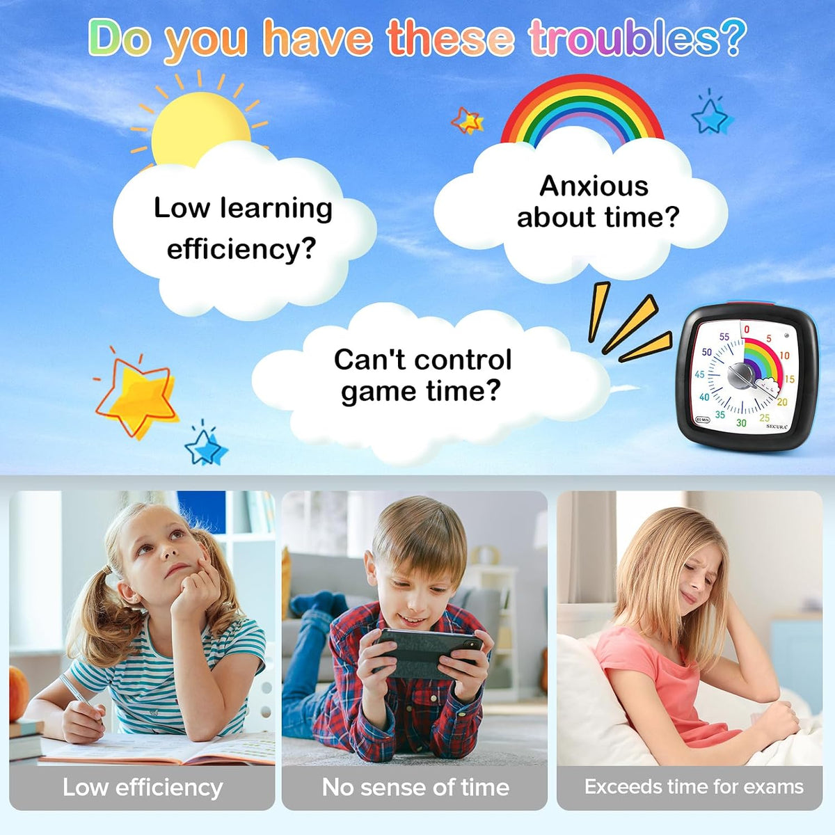 60-Minute Visual Timer, Silent Study Timer for Kids and Adults