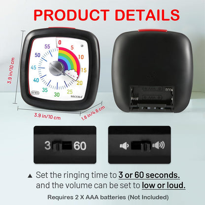 60-Minute Visual Timer, Silent Study Timer for Kids and Adults