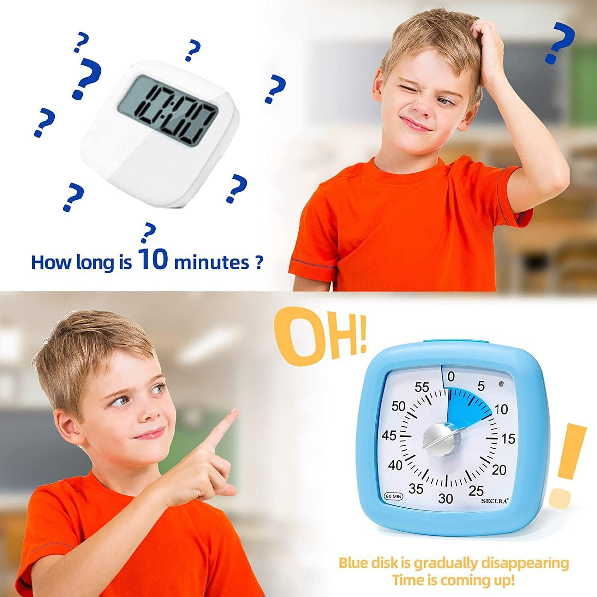60-Minute Visual Timer, Silent Study Timer for Kids and Adults