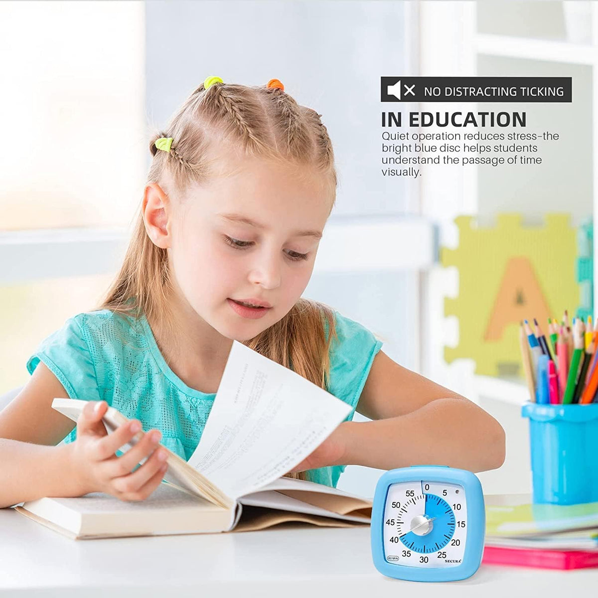 60-Minute Visual Timer, Silent Study Timer for Kids and Adults