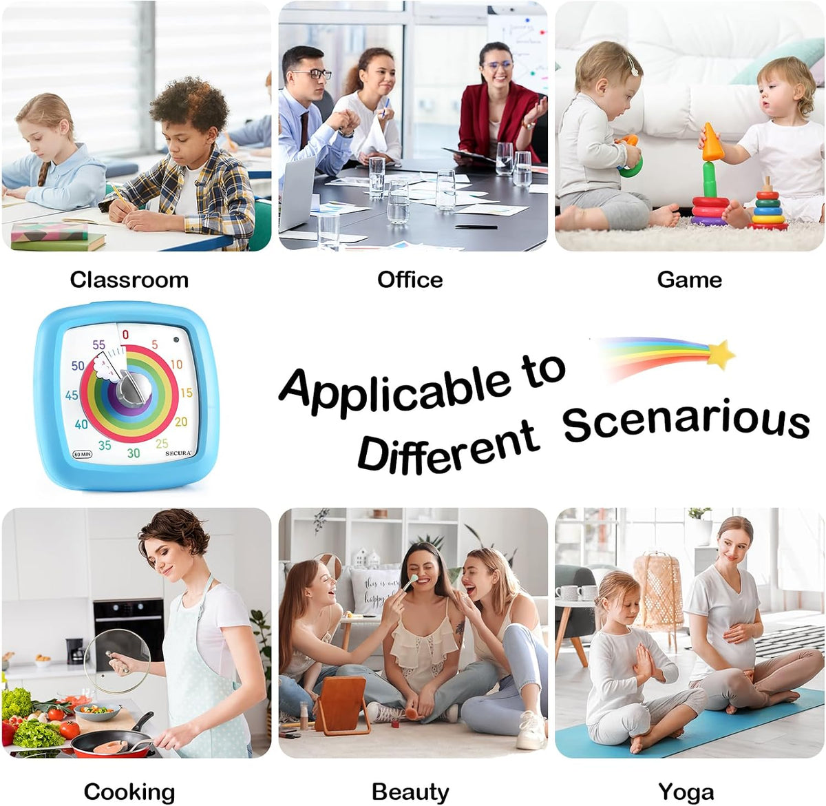 60-Minute Visual Timer, Silent Study Timer for Kids and Adults