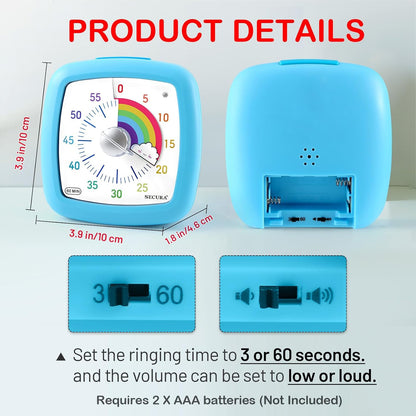 60-Minute Visual Timer, Silent Study Timer for Kids and Adults
