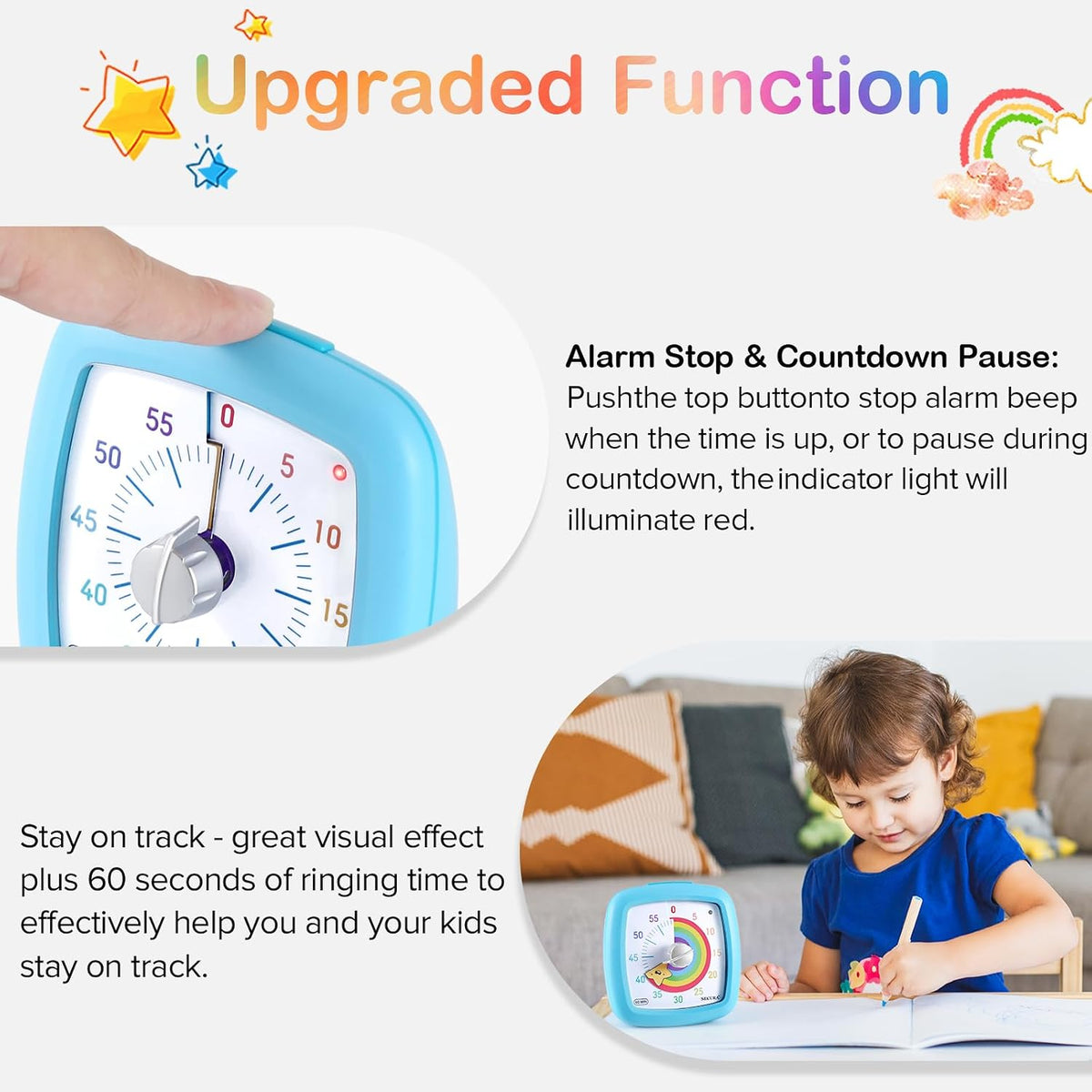 60-Minute Visual Timer, Silent Study Timer for Kids and Adults