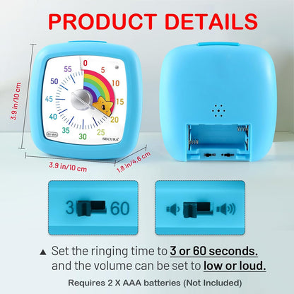 60-Minute Visual Timer, Silent Study Timer for Kids and Adults