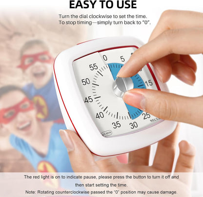 60-Minute Visual Timer, Silent Study Timer for Kids and Adults
