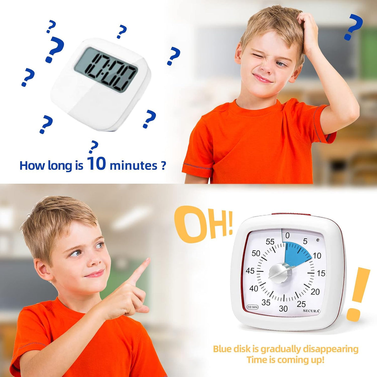 60-Minute Visual Timer, Silent Study Timer for Kids and Adults
