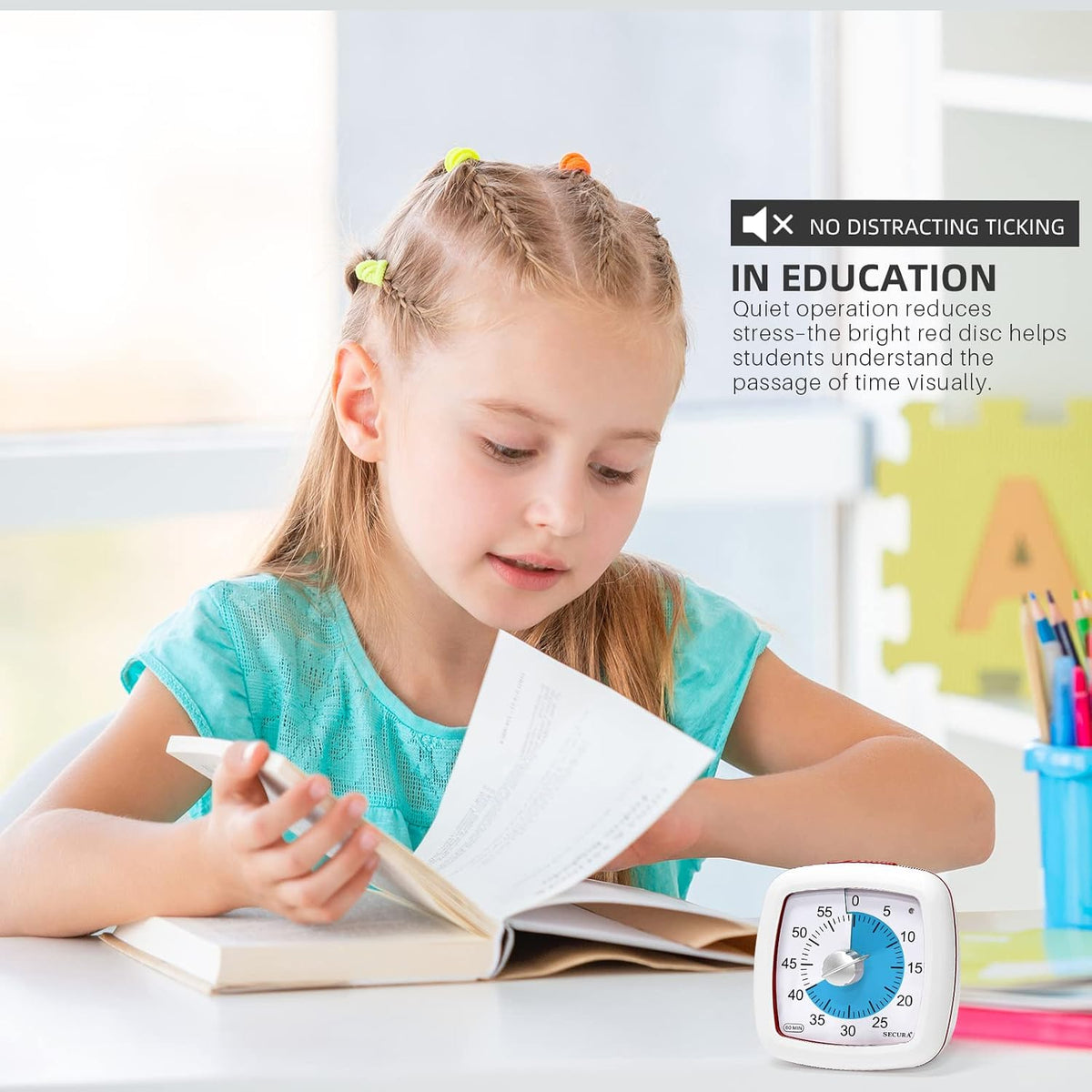 60-Minute Visual Timer, Silent Study Timer for Kids and Adults