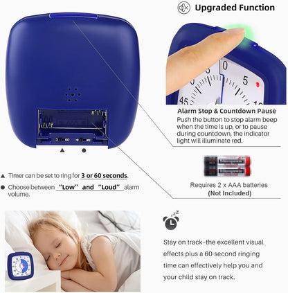60-Minute Visual Timer, Silent Study Timer for Kids and Adults