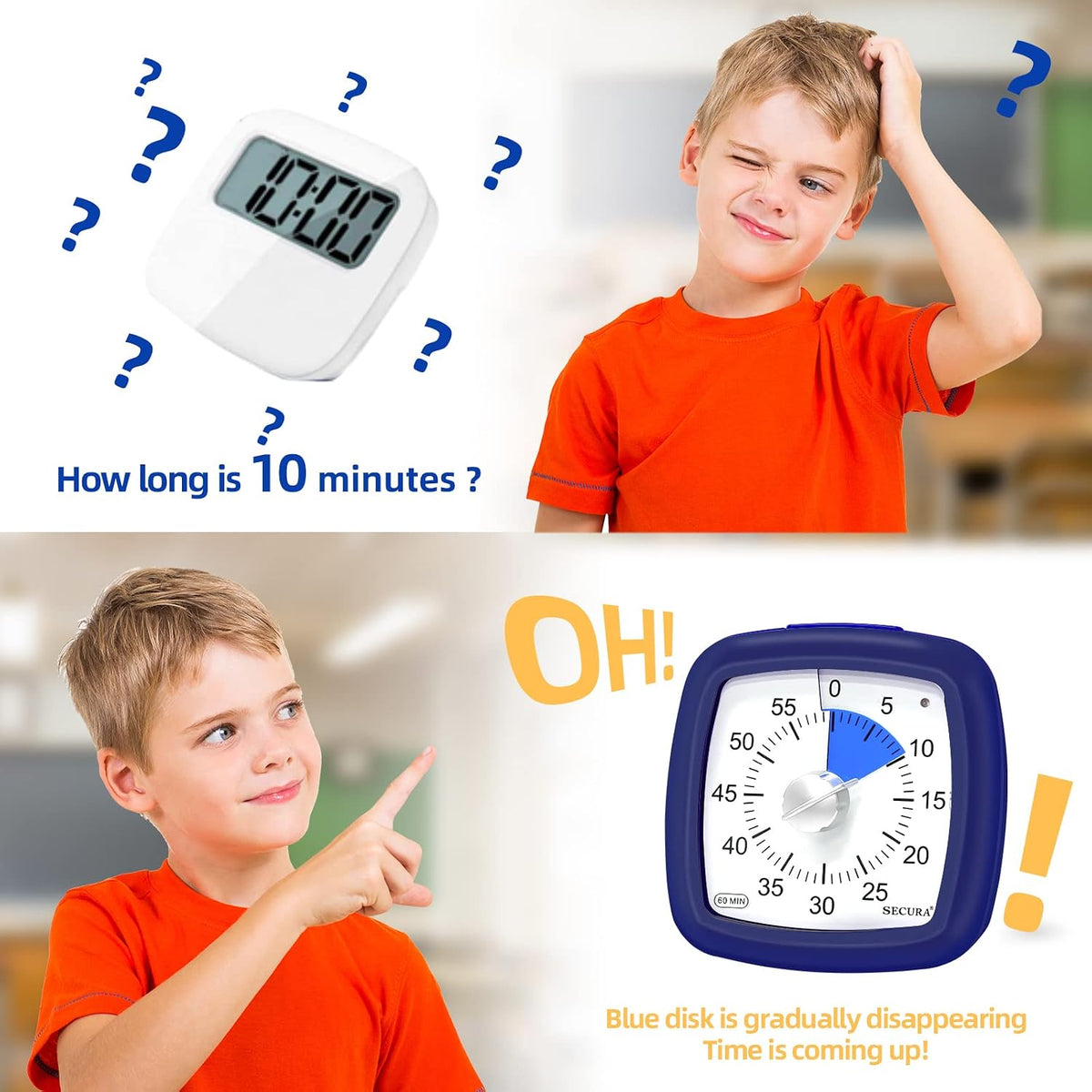 60-Minute Visual Timer, Silent Study Timer for Kids and Adults