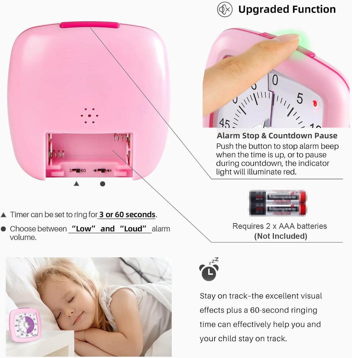 60-Minute Visual Timer, Silent Study Timer for Kids and Adults