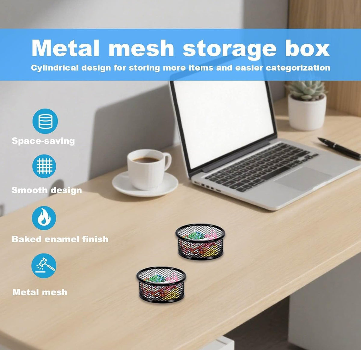 Mesh Paper Clip Holder 2 Pcs, Paper Clips Dispenser Papers Clip, Paperclip Holders for Desk, Paper Clip Holder，Paper Clips Dispenser,for Offices, Homes,Schools Organizer Office