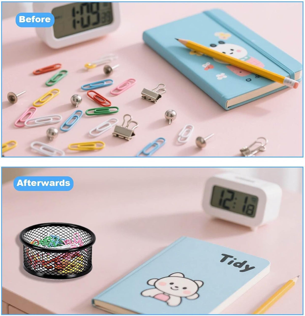 Mesh Paper Clip Holder 2 Pcs, Paper Clips Dispenser Papers Clip, Paperclip Holders for Desk, Paper Clip Holder，Paper Clips Dispenser,for Offices, Homes,Schools Organizer Office
